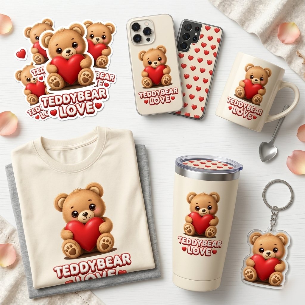 Teddy Bear Love Stickers | Valentine PNG Decals | Digital Download