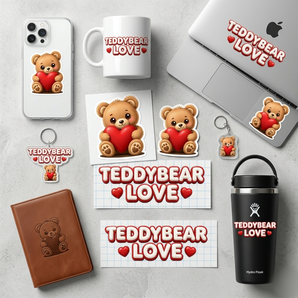 Teddy Bear Love Stickers | Valentine PNG Decals | Digital Download