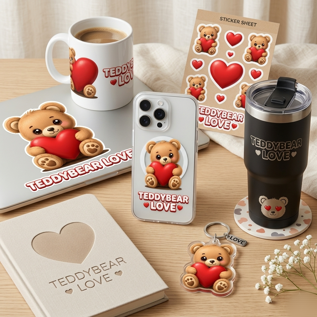 Teddy Bear Love Stickers | Valentine PNG Decals | Digital Download