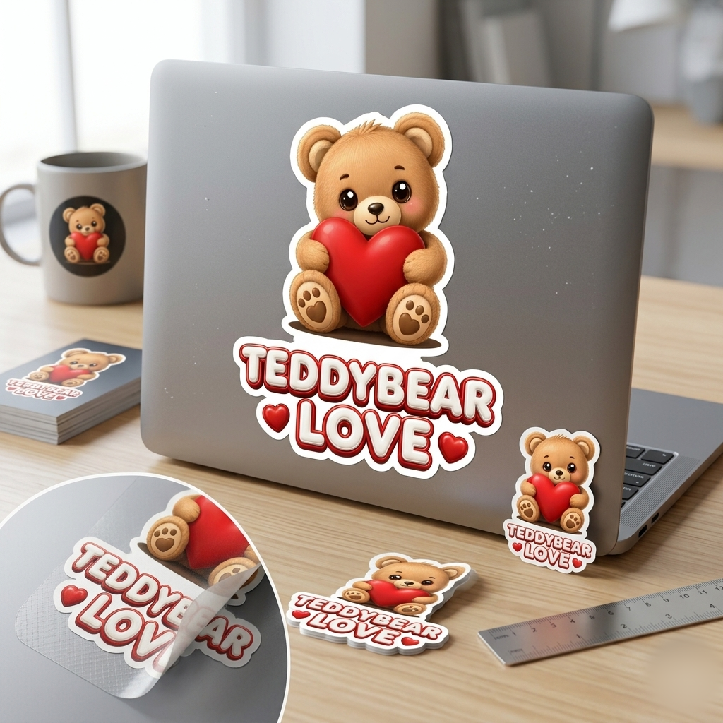 Teddy Bear Love Stickers | Valentine PNG Decals | Digital Download