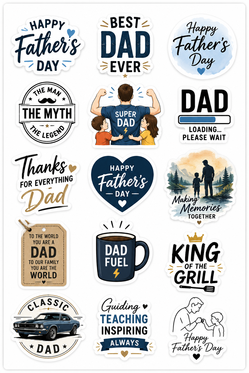 40 Fathers Day Stickers Bundle | Waterproof Vinyl Stickers | Best Dad Ever Sticker