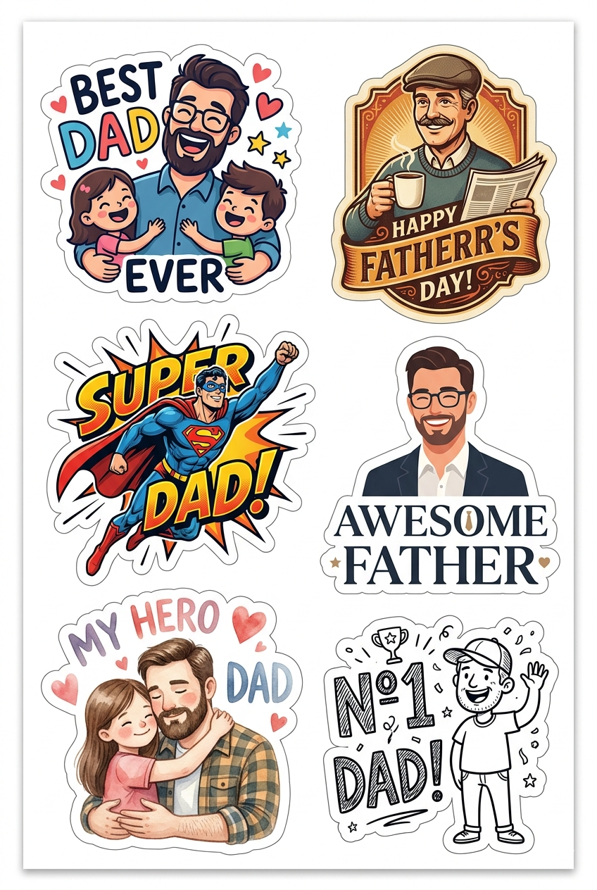 Father's Day Sticker Pack | Cute & Funny Dad Stickers | Premium Gifts Decals