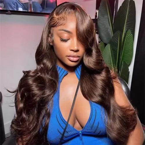 Wig Human Hair Lace Front Wig 13x4 High-Definition Brown Lace Front