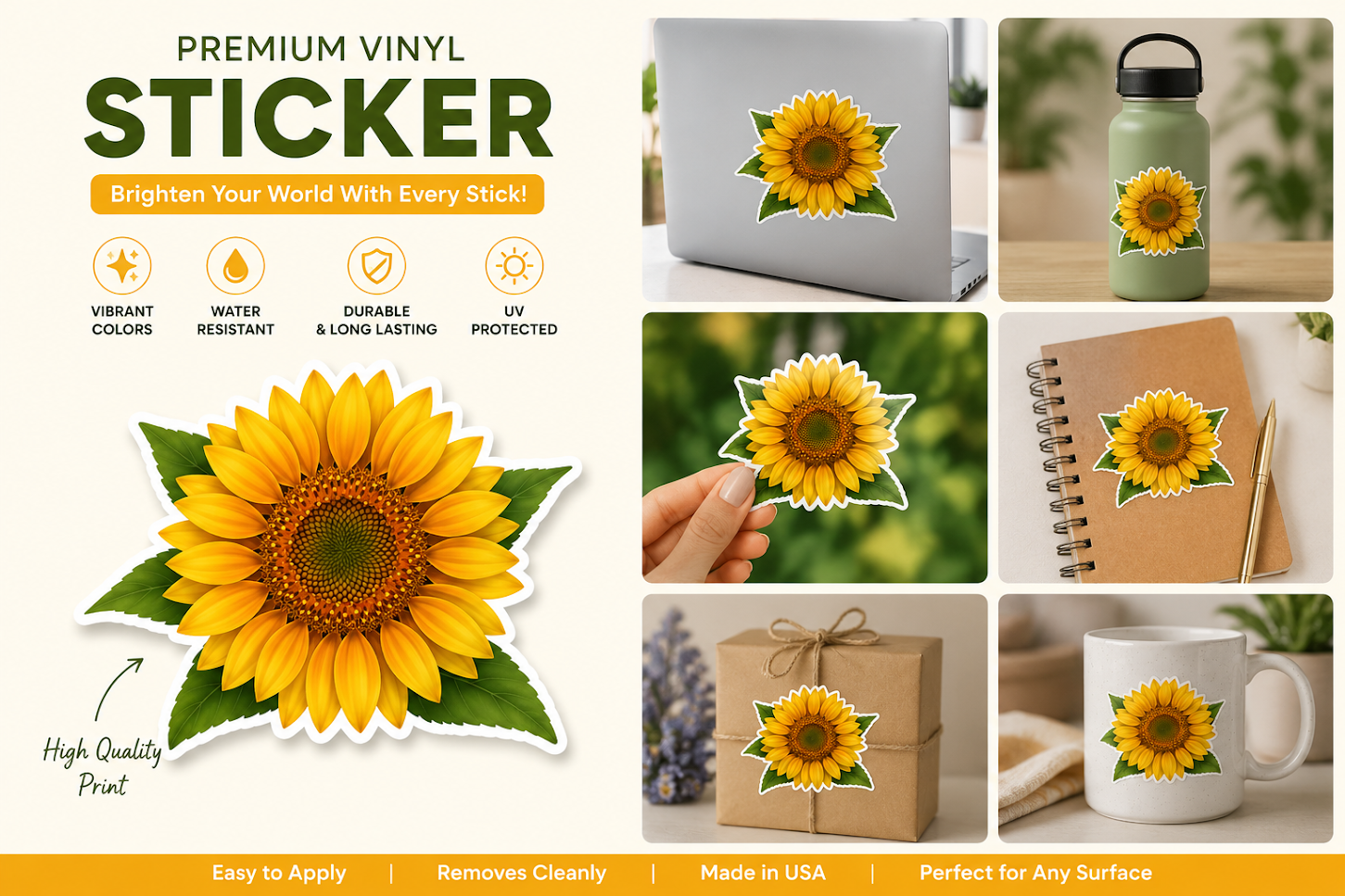 Sunflower Stickers Pack | Vinyl Stickers| Instant download