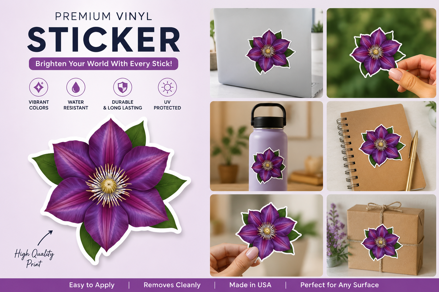 Purple  Floral Stickers | Journal | Planner | Laptop Decals | Instant Download