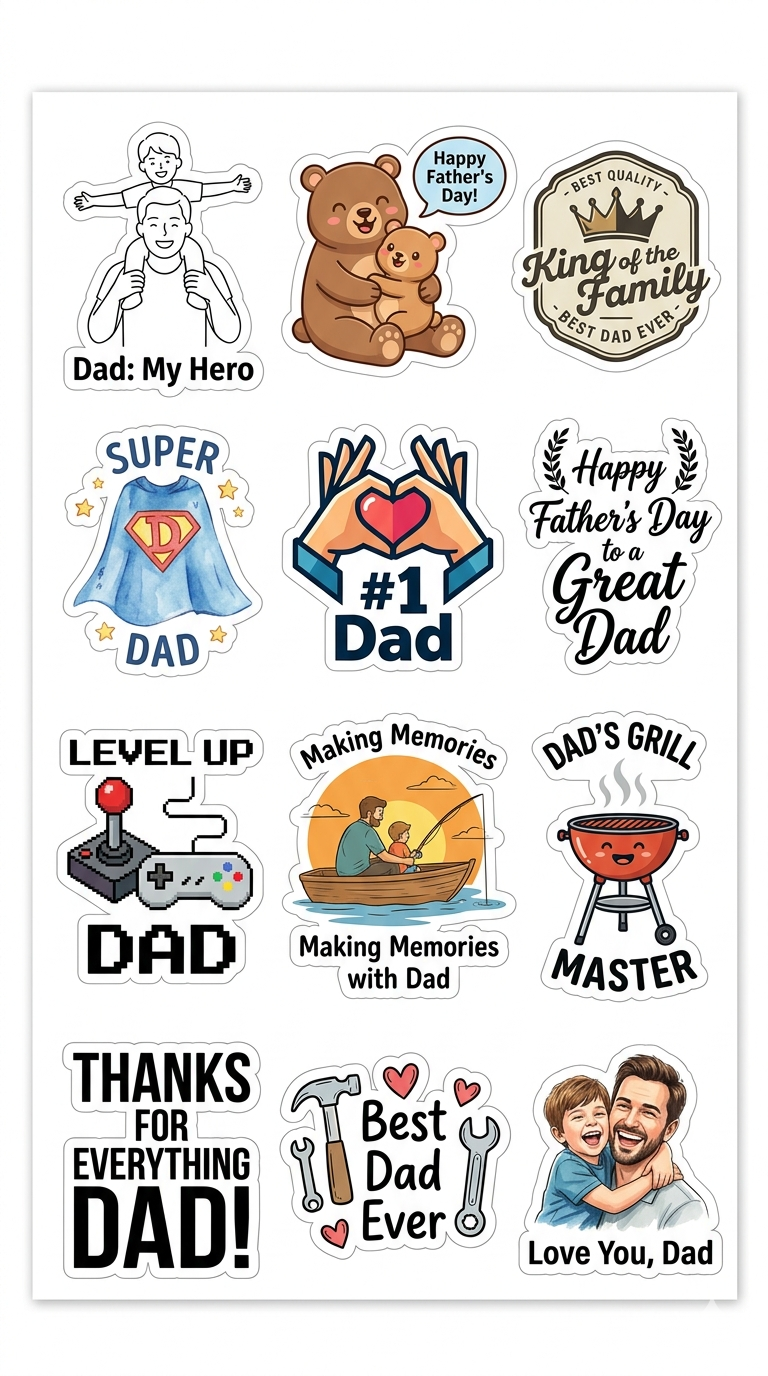 40 Fathers Day Stickers Bundle | Waterproof Vinyl Stickers | Best Dad Ever Sticker