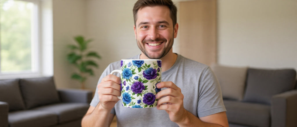 3D Purple Blue Floral Mug Wrap Sublimation Design | 11oz & 15oz | Instant Download