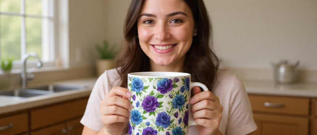 3D Purple Blue Floral Mug Wrap Sublimation Design | 11oz & 15oz | Instant Download