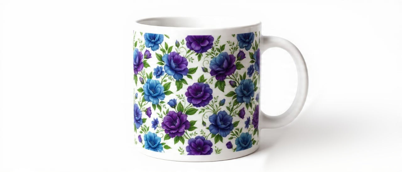 3D Purple Blue Floral Mug Wrap Sublimation Design | 11oz & 15oz | Instant Download